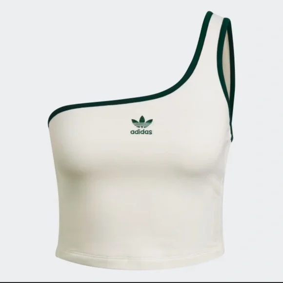 Adidas Women's White and Green Asymmetric Crop Top - Picture 4 of 5